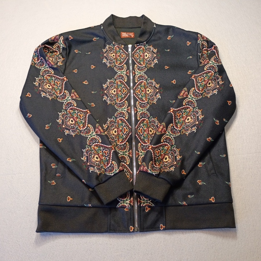 CONSEQUENCE Men Black Paisley Print Zip Bomber Jacket Coat Size‎ XLarge